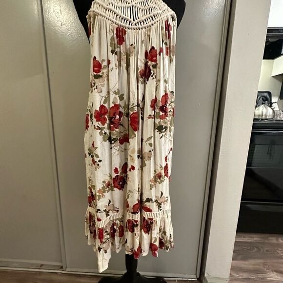 Volcom WOMEN'S SHELLO DRESS macramé top spaghetti straps ruffle hem floral boho - Picture 8 of 16